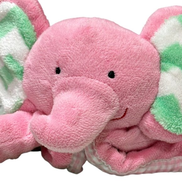Nursery Rhyme Baby Elephant Lovey Security Blanket Pink Minky Dot Green Chevron - Picture 3 of 8